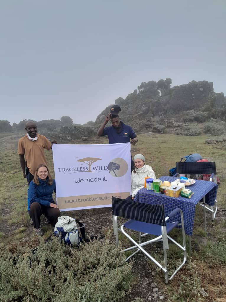 Breakfast high on Kilimanjaro, above the cloud line